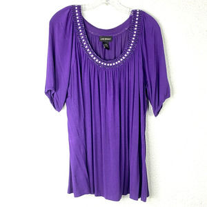 Lane Bryant Top Size 14/16 Womens Plus Purple Scoop Beaded Neckline Short Sleeve